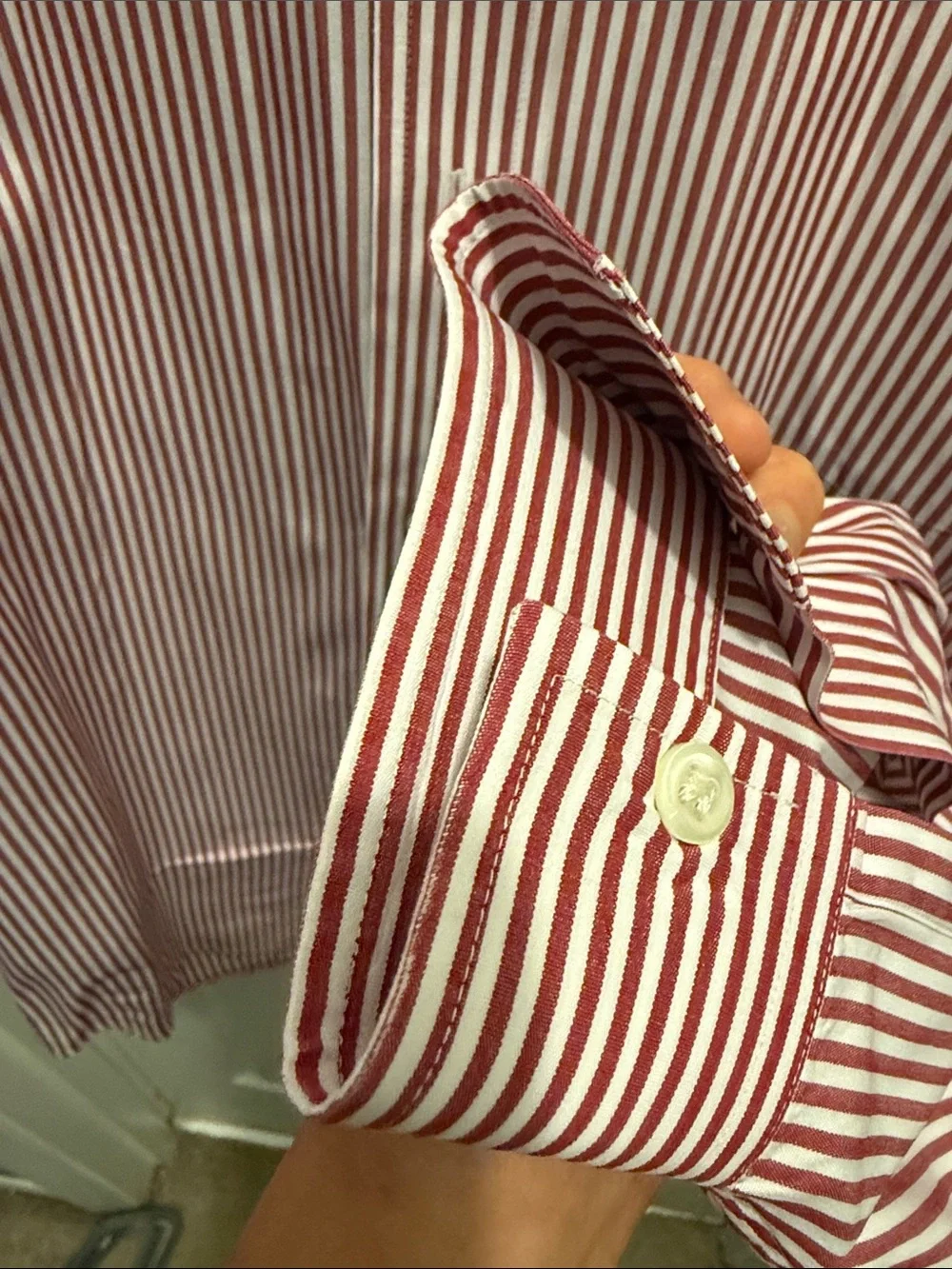 Vintage Y2K J. Crew Oarsman Men's Red and White Striped Dress Shirt